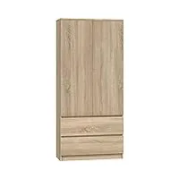 oggi lugo armoire à deux portes avec deux tiroirs largeur 90 cm design moderne minimaliste en panneau stratifié 16 mm pour salon chambre bureau chêne sonoma