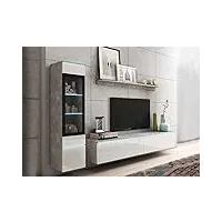 deco in paris meuble tv contemporain gris béton et blanc laqué avec led - veronica, 210x33x130