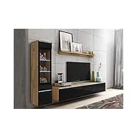 deco in paris meuble tv contemporain chêne et noir laqué avec led - veronica, 210x33x130