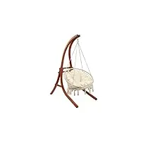 habitat et jardin - hamac bois suspendu canaries ecru - fauteuil suspendu en coton avec support - chaise balançoire hamac de jardin, terrasse, balcon, extérieur, camping - coussin inclus