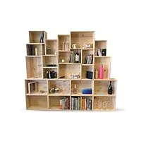 mabouteille bibliotheque etagere rangement en caisse bois - rangement bois pin massif avec 22 caisses [ meuble cagette ]