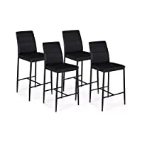 idmarket - lot de 4 tabourets romane en pvc noir design contemporain chaises de bar rembourrées
