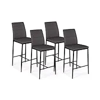 idmarket - lot de 4 tabourets romane en pvc gris design contemporain chaises de bar rembourrées