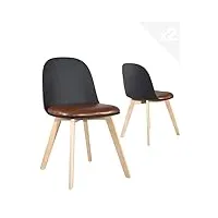 kayelles lot de 2 chaises de cuisine scandinave pieds bois avec coussin ufi (noir marron)