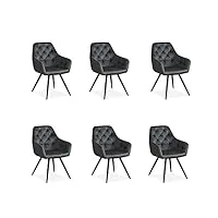 homestyle4u 2344 lot de 6 chaises de salle à manger en velours avec accoudoir gris