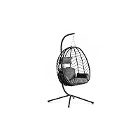 concept usine | fauteuil suspendu noir en résine tressée | rotin naturel | design lima | structure en acier | coussin déhoussable | revêtement en poudre | hamac assis | waterproof, résistant