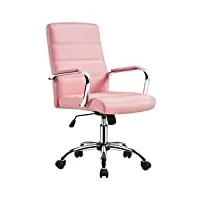 yaheetech fauteuil de bureau similicuir chaise de bureau erconomique hauteur réglable inclinable avec dossier rembourré rose