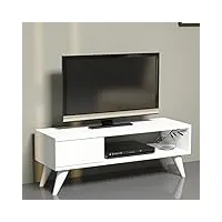 [en.casa] meuble tv de salon à tiroir support banc télé avec espaces de rangement panneau de particules plastique 33 x 90 x 30 cm blanc
