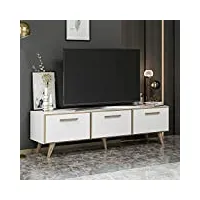 [en.casa] meuble tv de salon à 3 portes support banc télé avec espaces de rangement panneau de particules plastique 45 x 160 x 37 cm blanc effet bois
