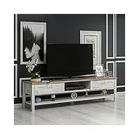 [en.casa] meuble tv de salon à portes support banc télé avec espaces de rangement fermés panneau de particules 42 x 161 x 36 cm blanc patiné effet chêne