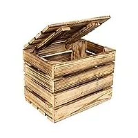 creative deco grande boite rangement en bois flammé | 27,5 x 20 x 21,5 cm | avec couvercle | couleur marron | boîte cadeau coffre malle coffret vintage