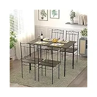 setsail ensemble de salle à manger avec table à manger et 4 chaises - table de cuisine pour cuisine, salon, salle à manger, marron foncé et noir