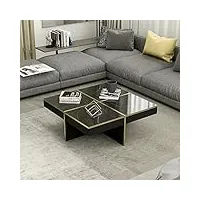 [en.casa] table basse carrée meuble de salon panneau de particules 35 x 90 x 90 cm marbre noir laiton