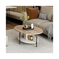 [en.casa] table basse ovale avec surface de rangement meuble de salon design panneau de particules métal 36 x 90 x 60 cm effet chêne blanc noir