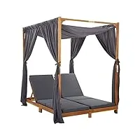 vidaxl - chaise longue double avec rideaux et coussins bois gris 148 x 200 x 200 cm