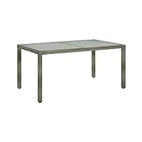 vidaxl table de jardin en verre trempé et rotin synthétique gris 150 x 90 x 75 cm