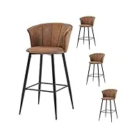 meuble cosy lot de 4 tabouret de bar rétro vintage avec accoudoirs dossier et repose-pieds, chaises rembourrés en suède marron, siège de cuisine de 77 cm haut, style industriel