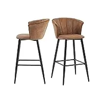 meuble cosy lot de 2 tabouret de bar rétro vintage avec accoudoirs dossier et repose-pieds, chaises rembourrés en suède marron, siège de cuisine de 77 cm haut, style industriel