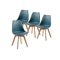 eggree lot de 4 chaise salle à manger scandinaves sgs tested chaise rembourrée de cuisine, rétro chaise de bureau avec pieds en bois de hêtre massif, morandi bleu foncé