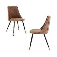 meuble cosy lot de 2 chaises de salle à manger rétro fauteuil assise rembourrée en suédine pieds en métal noir, style industriel, marron et or, 52,5x49,5x83cm
