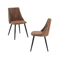 meuble cosy lot de 2 chaises de salle à manger rétro fauteuil assise rembourrée en suédine pieds en métal pour cuisine salon chambre bureau, style industriel, marron, 52,5x49,5x83cm