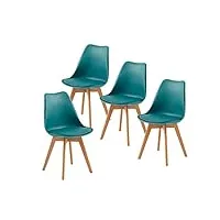 eggree lot de 4 chaise salle à manger scandinaves sgs tested chaise rembourrée de cuisine rétro chaise de bureau avec pieds en bois de hêtre massif, turquoise