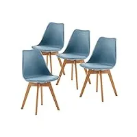 eggree lot de 4 chaise salle à manger scandinaves sgs tested chaise rembourrée de cuisine rétro chaise de bureau avec pieds en bois de hêtre massif, morandi bleu clair