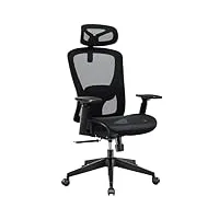 aminiture chaise bureau ergonomique fauteuil de bureau avec soutien lombaire adaptatif, siege bureau en maille carbone chaise d’ordinateur pour pc siège 150kg noir