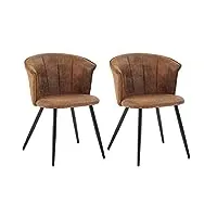 meuble cosy lot de 2 chaises de salle à manger rétro fauteuil assise rembourrée en suédine pieds en métal pour cuisine salon chambre bureau, style industriel, marron