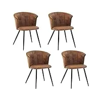 meuble cosy lot de 4 chaises de salle à manger rétro vintage fauteuil assise et dossier rembourrée en suédine pieds en métal pour cuisine salon chambre bureau, style industriel, marron, 55x58x75,5cm