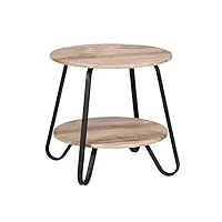 meuble cosy table d'appoint ronde bouts de canapé design à 2 niveaux guéridon scandinave meuble salon, chambre en bois cadre en acier robuste, chêne, 46x46x45cm