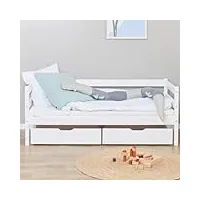 hoppekids eco comfort lit enfant avec sommier à lattes et tiroirs de lit 70x160 | fabriqué à partir de pin massif | lit pour enfants - blanc