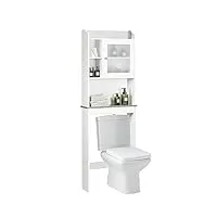 costway meuble dessus toilette, etagère de salle de bains avec portes en bois, armoir de toilette avec etagère de rangement polyvalent, blanc