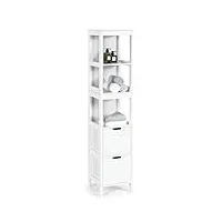 giantex meuble colonne salle de bain 2 librement tiroirs combinable, 30,5x30,5x145 cm, armoire haute etroite à 5 niveaux, meuble de rangement en bois sur pied, blanc