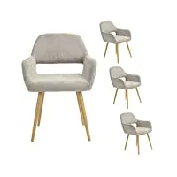meuble cosy lot de 4 chaises de salle à manger fauteuil assise rembourrée en tissu pieds en métal imitation bois pour cuisine salon chambre bureau, beige, acier allié, 56x56x78cm