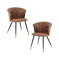 meuble cosy lot de 2 chaises de salle à manger rétro fauteuil assise rembourrée en suédine pieds en métal noir et or pour cuisine salon chambre bureau, style industriel, marron