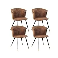 meuble cosy lot de 4 chaises de salle à manger rétro fauteuil assise rembourrée en similicuir pieds en métal noir et or pour cuisine salon chambre bureau, style industriel marron/noir/or 55x58x75.5cm