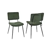 meuble cosy lot de 2 chaises de salle à manger rétro fauteuil assise rembourrée en tissu pieds en métal pour cuisine salon chambre bureau vert, 59,5x45x82cm