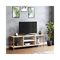 [en.casa] meuble tv de salon support banc télé avec espaces de rangement panneau de particules bois de hêtre 43 x 120 x 29 cm effet bois blanc