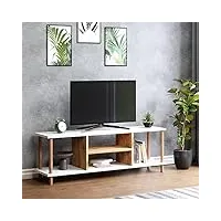 [en.casa] meuble tv de salon support banc télé avec espaces de rangement panneau de particules bois de hêtre 43 x 120 x 29 cm blanc effet bois