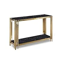 mobilier-deco lexie - console design en verre noir effet marbre et métal doré, rectangulaire cm