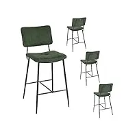 meuble cosy lot de 4 tabouret de bar rétro avec dossier et repose-pieds, siège rembourrés de 69 cm de haut, cadre en métal, chaises hautes en tissu vert