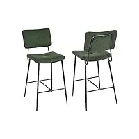 meuble cosy lot de 2 tabouret de bar rétro avec dossier et repose-pieds, siège rembourrés de 69 cm de haut, cadre en métal, chaises hautes en tissu vert