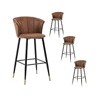 meuble cosy lot de 4 tabouret de bar rétro vintage avec accoudoirs dossier et repose-pieds, chaises rembourrés en suède marron, siège de cuisine de 77 cm haut, style industriel, en métal noir et or
