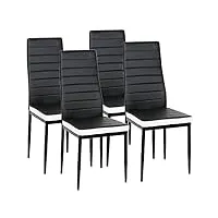 chaises salle à manger, lot de 4 chaises de cuisine avec assise et dossier rembourrés et revêtus en cuir artificiel, chaises de salle a manger moderne confortable et durable (4, noir et blanc)