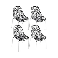 kayelles lot de 4 chaises cuisine design moderne ajourée pied chrome iko (noir)