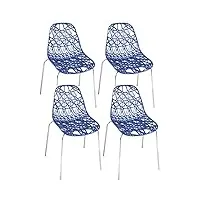 kayelles lot 4 chaises cuisine design ajouré pied chrome iko (bleu)