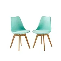 eggree lot de 2 chaise salle à manger scandinaves sgs tested chaise rembourrée de cuisine rétro chaise de bureau avec pieds en bois de hêtre massif, vert menthe