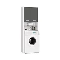 akord armoire suspendue pour machine à laver - armoire de salle de bain - commode - meuble pour machine à laver - 64 x 180 x 30 cm (l x h x p) - poids 30 kg - blanc/gris graphite