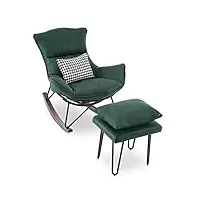 m mcombo fauteuil à bascule avec tabouret, chaise à bascule moderne, chaise de relaxation pour salon, fauteuil de lecture, fauteuil d'allaitement, chaise balançoire, 4118 (vert)